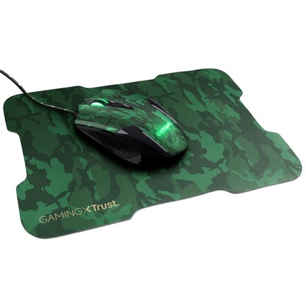 Počítačová myš Trust GXT 781 Rixa Camo Gaming &amp; Mouse Pad optická/ 6 tlačítek/ 3200DPI - černá/ zelená