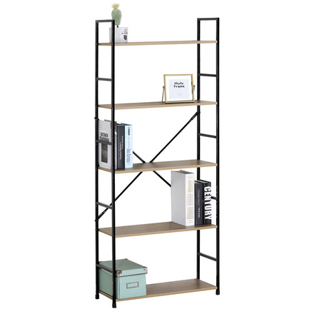 Regál Autronic Regál, 5 polic, dekor dub, MDF, černý lak (GD-225 OAK)