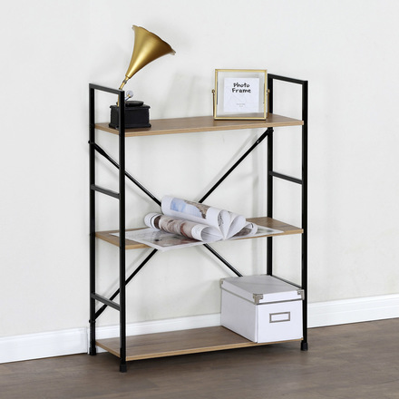 Regál Autronic Regál, 3 police, dekor dub, MDF, černý lak (GD-223 OAK) (3)