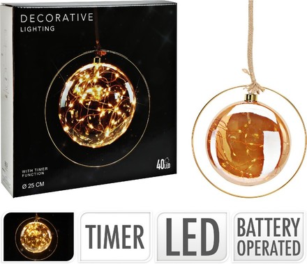 Vánoční dekorace Homestyling KO-ABR715310 koule plochá svítící 18 cm jantarová