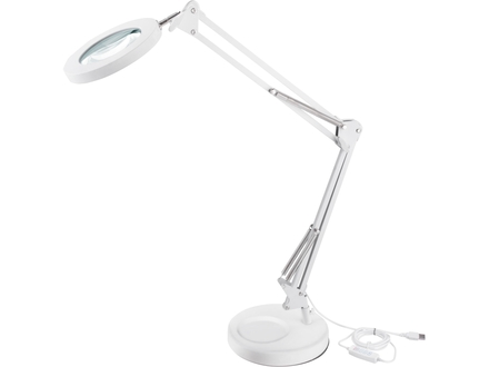 Stolní lampa s lupou Extol Light 43161, USB napájení, bílá, 2400lm, 3 barvy světla, 5x zvětšení