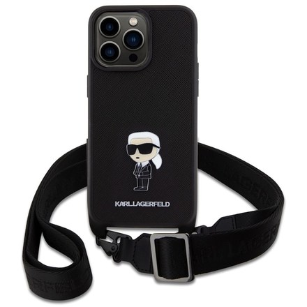 Kryt na mobil Karl Lagerfeld Saffiano Crossbody Metal Ikonik na Apple iPhone 15 Pro Max - černý