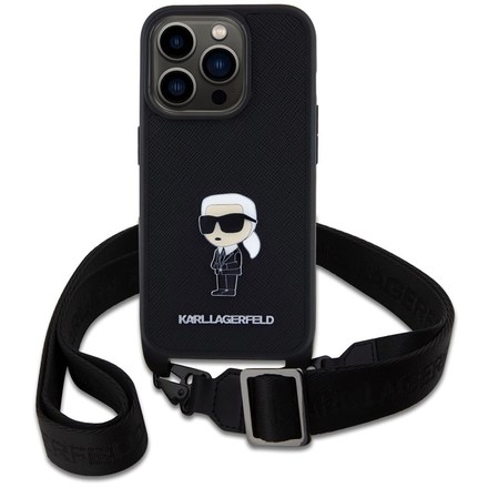 Kryt na mobil Karl Lagerfeld Saffiano Crossbody Metal Ikonik na Apple iPhone 15 Pro - černý