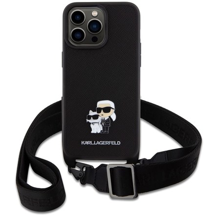 Kryt na mobil Karl Lagerfeld Saffiano Crossbody Metal Karl and Choupette na Apple iPhone 15 Pro Max - černý