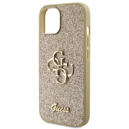 Kryt na mobil Guess Fixed Glitter 4G Metal Logo na Apple iPhone 15 - zlatý