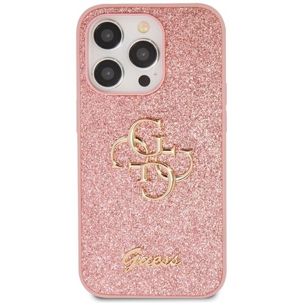 Kryt na mobil Guess Fixed Glitter 4G Metal Logo na Apple iPhone 15 Pro - růžový