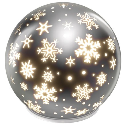 Vánoční dekorace Emos DCLW28 LED vánoční skleněná koule – vločky, 12 cm, 3x AA, vnitřní, teplá bílá, časovač