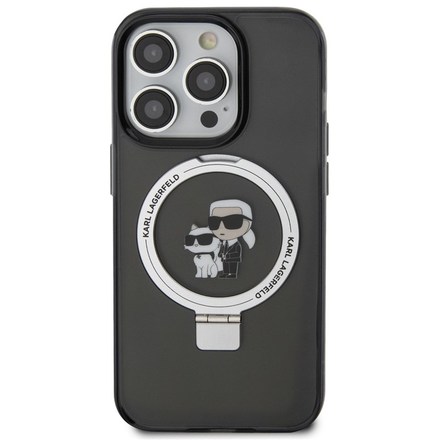 Kryt na mobil Karl Lagerfeld Ringstand Karl and Choupette MagSafe na Apple iPhone 15 Pro - černý