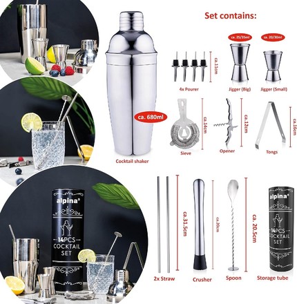 Barmanská sada Alpina ED-247473 Barmanská sada shaker nerez ocel 14 ks (2)