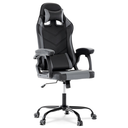 Herní křeslo Autronic Herní křeslo, šedá a černá ekokůže, houpací mech., opěrák 135° (KA-L626 GREY) (20)