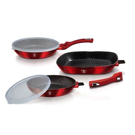 Pánev Berlingerhaus BH-6796 s odnímatelnou rukojetí sada 5 ks Burgundy Metallic Line gril (1)