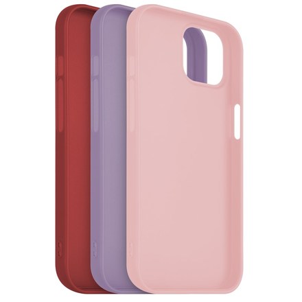Set krytů na mobil Fixed Story na Apple iPhone 15 - červený/ růžový/ fialový