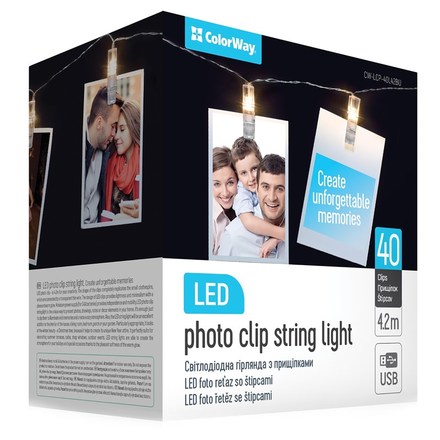 LED fotokolíčky ColorWay 40 kolíčků, délka 4, 2m, USB, teplá bílá
