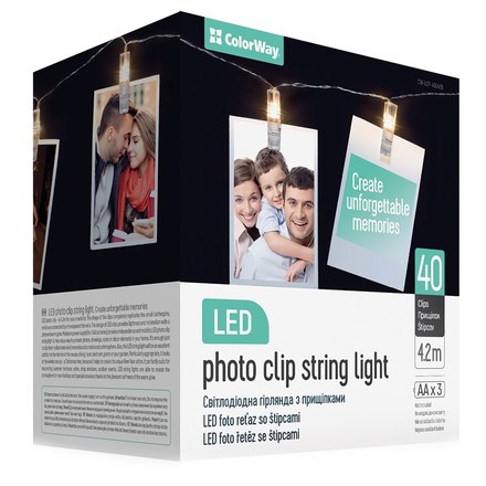 LED fotokolíčky ColorWay 40 kolíčků, délka 4, 2m, 3x AA, teplá bílá