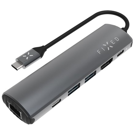 USB Hub Fixed USB-C FIXED HUB Pro, pro notebooky a tablety - šedý