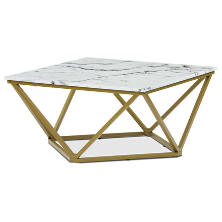 Konferenční stůl Autronic Stůl konferenční, MDF deska s dekorem bílý mramor, zlatý matný kovový rám (AHG-631 WT)