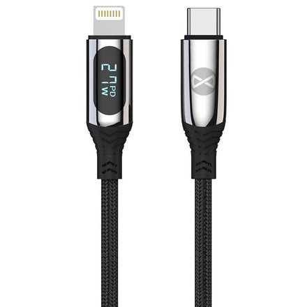 USB kabel Forever USB-C/ Lightning, s LCD, 27 W, 1 m - černý