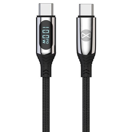 USB kabel Forever USB-C/ USB-C, s LCD, 100 W, 1 m - černý
