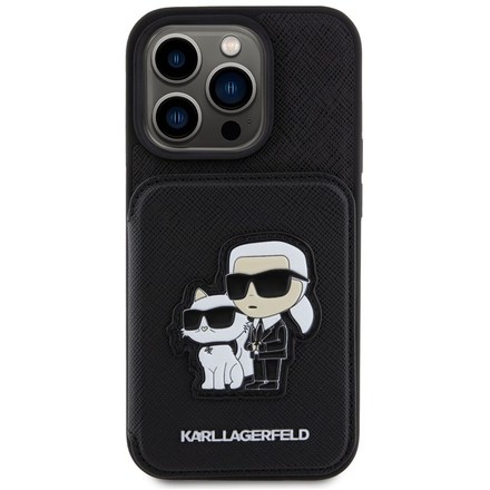 Kryt na mobil Karl Lagerfeld PU Saffiano Card Slot Stand Karl and Choupette na Apple iPhone 15 Pro - černý