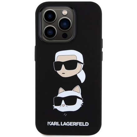 Kryt na mobil Karl Lagerfeld Liquid Silicone Karl and Choupette Heads na Apple iPhone 15 Pro - černý