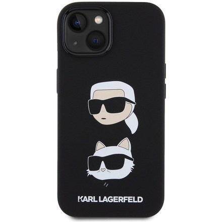 Kryt na mobil Karl Lagerfeld Liquid Silicone Karl and Choupette Heads na Apple iPhone 15 - černý