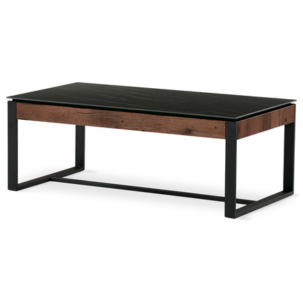 Konferenční stůl Autronic Stůl konferenční, deska slinutá keramika 120x60, černý mramor, nohy černý kov, tmavě hnedá dýha (AHG-285 BK)