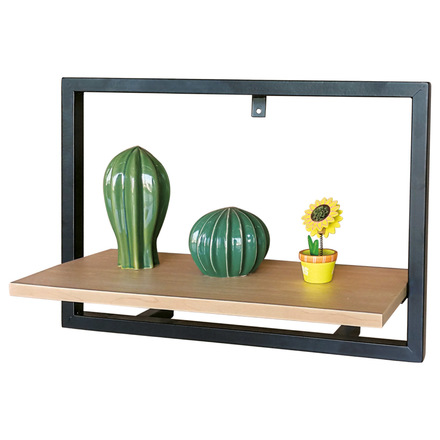 Nástěnné polička Autronic Polička nástěnná 50x20 cm, MDF, dekor dub, kov černý mat (P-072 OAK)