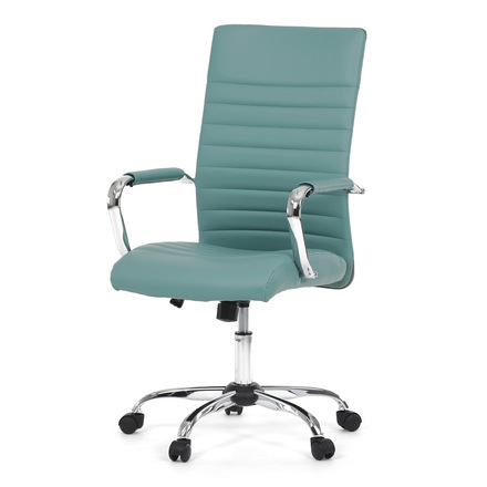 Kancelářská židle Autronic Kancelářská židle, modrá ekokůže, houpací mech, kolečka pro tvrdé podlahy, chromový kříž (KA-V307 BLUE)