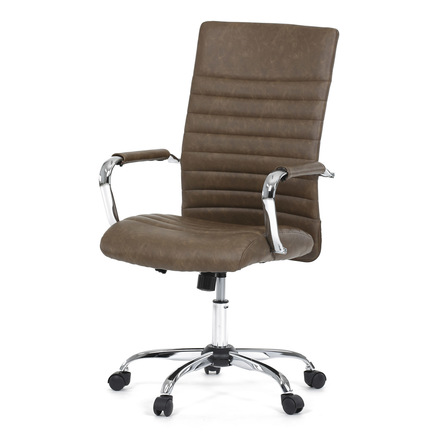 Kancelářská židle Autronic Kancelářská židle, hnědá ekokůže, houpací mech, kolečka pro tvrdé podlahy, chromový kříž (KA-V307 BR)