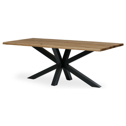 Dřevěný jídelní stůl Autronic Stůl jídelní, 200x100 cm,masiv dub, přírodní hrana, kovová noha Spyder, černý lak (DS-S200 DUB)