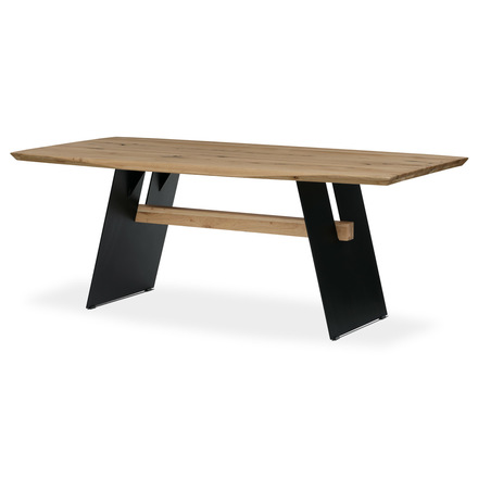 Dřevěný jídelní stůl Autronic Stůl jídelní, 200x100 cm,masiv dub, zkosená hrana, kovová noha, černý lak (DS-M200 DUB)
