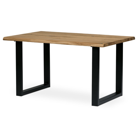 Dřevěný jídelní stůl Autronic Stůl jídelní, 140x90x75 cm, masiv dub, kovová noha ve tvaru písmene &amp;quotU&amp;quot, černý lak (DS-U140 DUB)