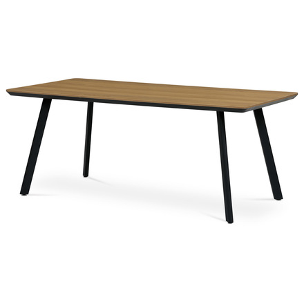 Moderní jídelní stůl Autronic Jídelní stůl, 180x90x76 cm, MDF deska s dýhou odstín dub, kovové nohy, černý lak (HT-533 OAK)