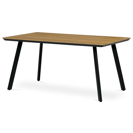 Moderní jídelní stůl Autronic Jídelní stůl, 160x90x76 cm, MDF deska, dýha ostín dub, kovové nohy, černý lak (HT-532 OAK)