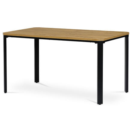 Moderní jídelní stůl Autronic Stůl jídelní, MDF deska, dýha divoký dub, kovové nohy, černý lak (AT-621 OAK)
