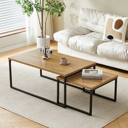 Konferenční stolky Autronic Sada 2 konferenčních stolů, MDF deska s dekorem divoký dub, černý kov. (CT-619 OAK) (1)