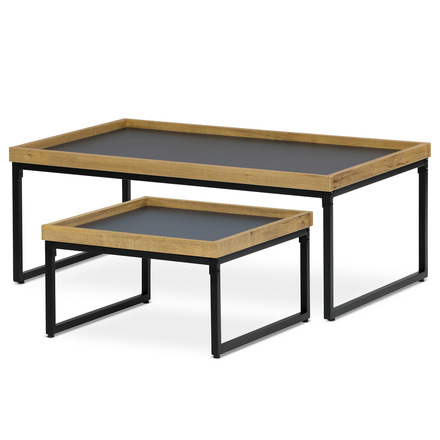 Konferenční stůl Autronic Stůl konferenční, MDF deska šedá s dekorativní hranou divoký dub, černý kov. (CT-611 OAK) (11)