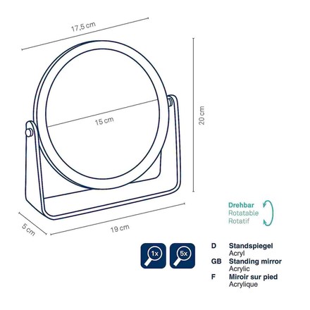 Stojací zrcadlo Kela KL-20842 Via Acryl transparentní 19,0x5,0x20,0cm 17,5cm (1)