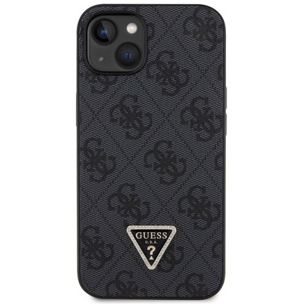 Kryt na mobil Guess 4G Strass Triangle Metal Logo + Crossbody Popruh na Apple iPhone 15 - černý