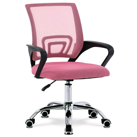 Kancelářská židle Autronic potah růžová látka MESH a síťovina MESH, výškově nastavitelná, kovový chromovaný kříž (KA-L103 PINK)