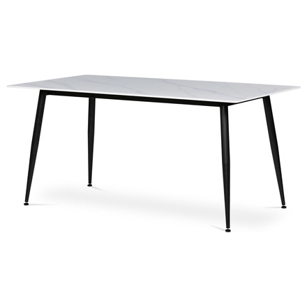 Moderní jídelní stůl Autronic Stůl jídelní 160x90x76 cm, deska slinutý kámen v imitaci matného mramoru, černé kovové nohy (HT-406M WT)