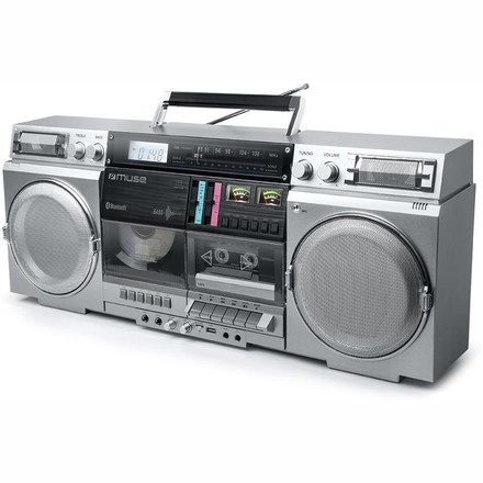 Radiomagnetofon s CD Muse M-380GBS, stříbrný, retro