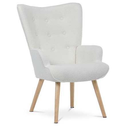 Křeslo Autronic potah bílá látka bouclé, nohy masiv kaučukovník (AK-309 WT2)