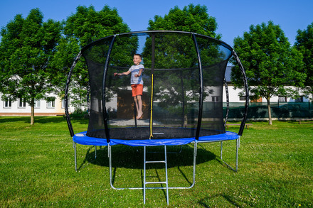 Trampolína G21 SpaceJump, 366 cm, modrá, s ochrannou sítí + schůdky zdarma (5)