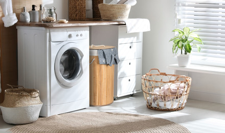 Koš na prádlo G21 72 l, bambusový s bílým košem (8)