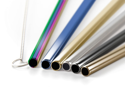 Kovová brčka G21 BeEco Party 6 ks mix barev, zahnutá + kartáček na čištění (3)