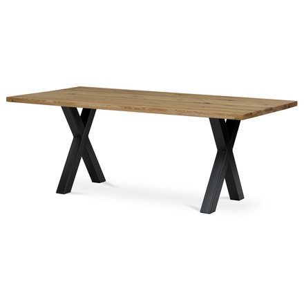 Dřevěný jídelní stůl Autronic Stůl jídelní, 200x100x75 cm,masiv dub, kovová noha ve tvaru písmene&amp;quotX&amp;quot, černý lak (DS-X200 DUB)