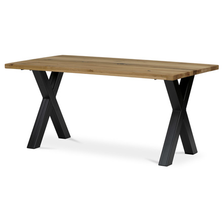 Dřevěný jídelní stůl Autronic Stůl jídelní, 160x90x75 cm, masiv dub, kovové podnoží ve tvaru písmene &amp;quotX&amp;quot , černý lak (DS-X160 DUB)