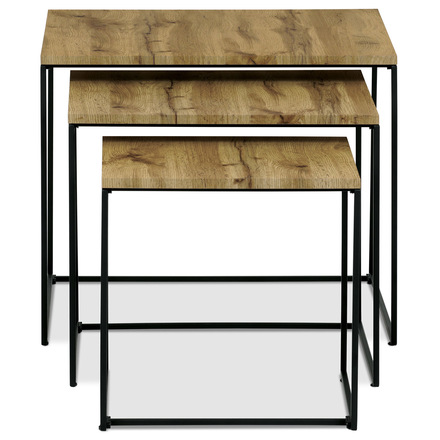 Konferenční stolky Autronic Sada 3 konferenčních stolů, MDF deska, dekor divoký dub, černý kov (AF-3008 OAK) (6)