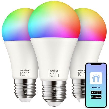 Chytrá žárovka Niceboy ION SmartBulb RGB E27, 9W, 3 ks